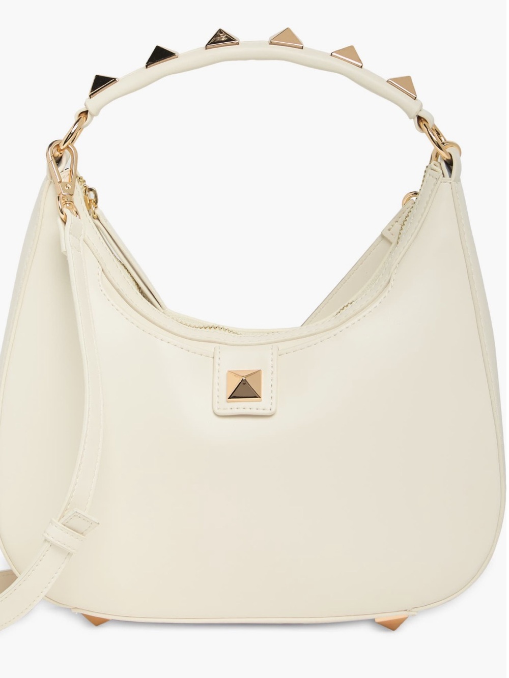 BCBG Cream Crossbody Hobo Bag with Studded Strap and Feet